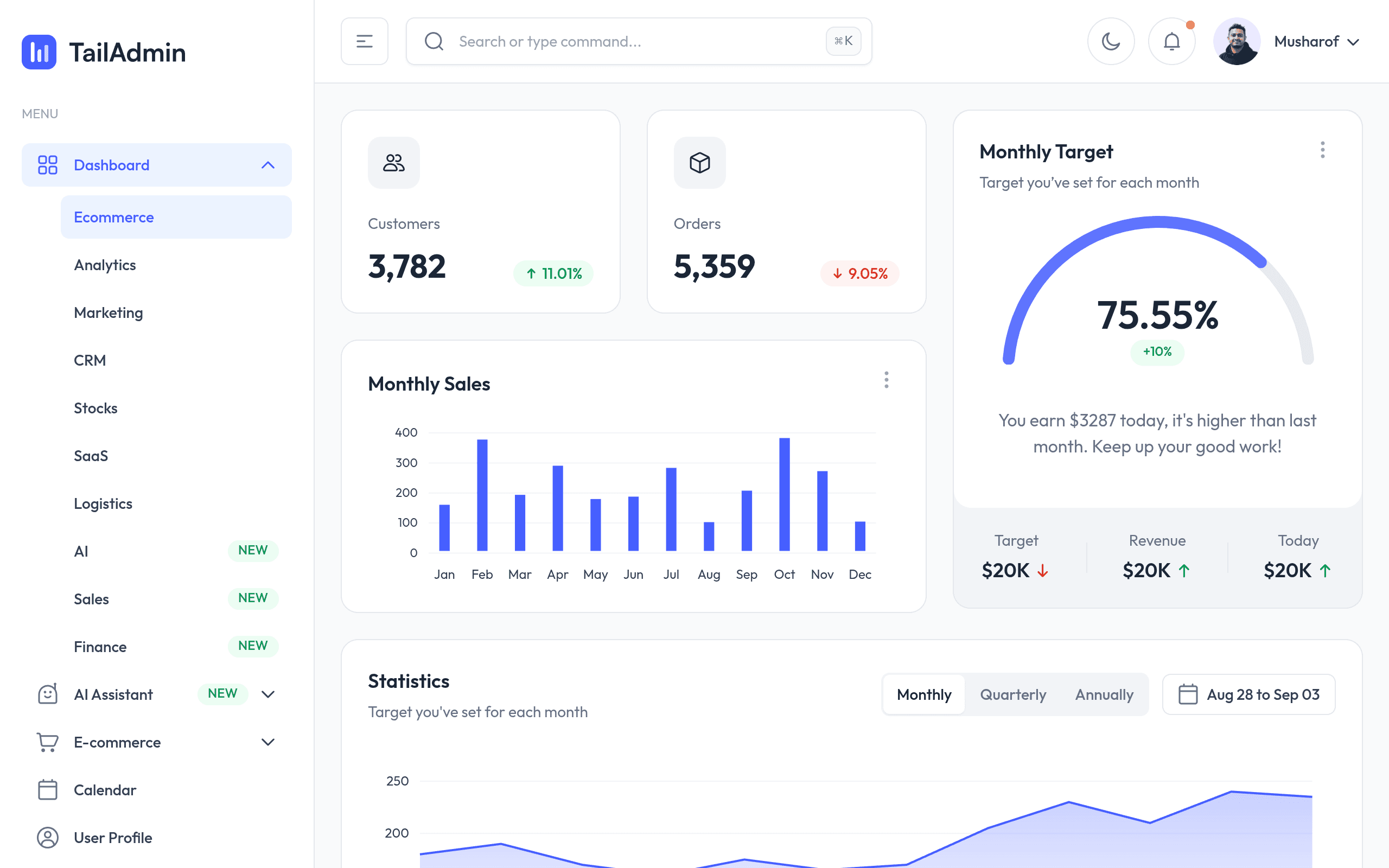 TailAdmin/free-nextjs-admin-dashboard 실제 화면