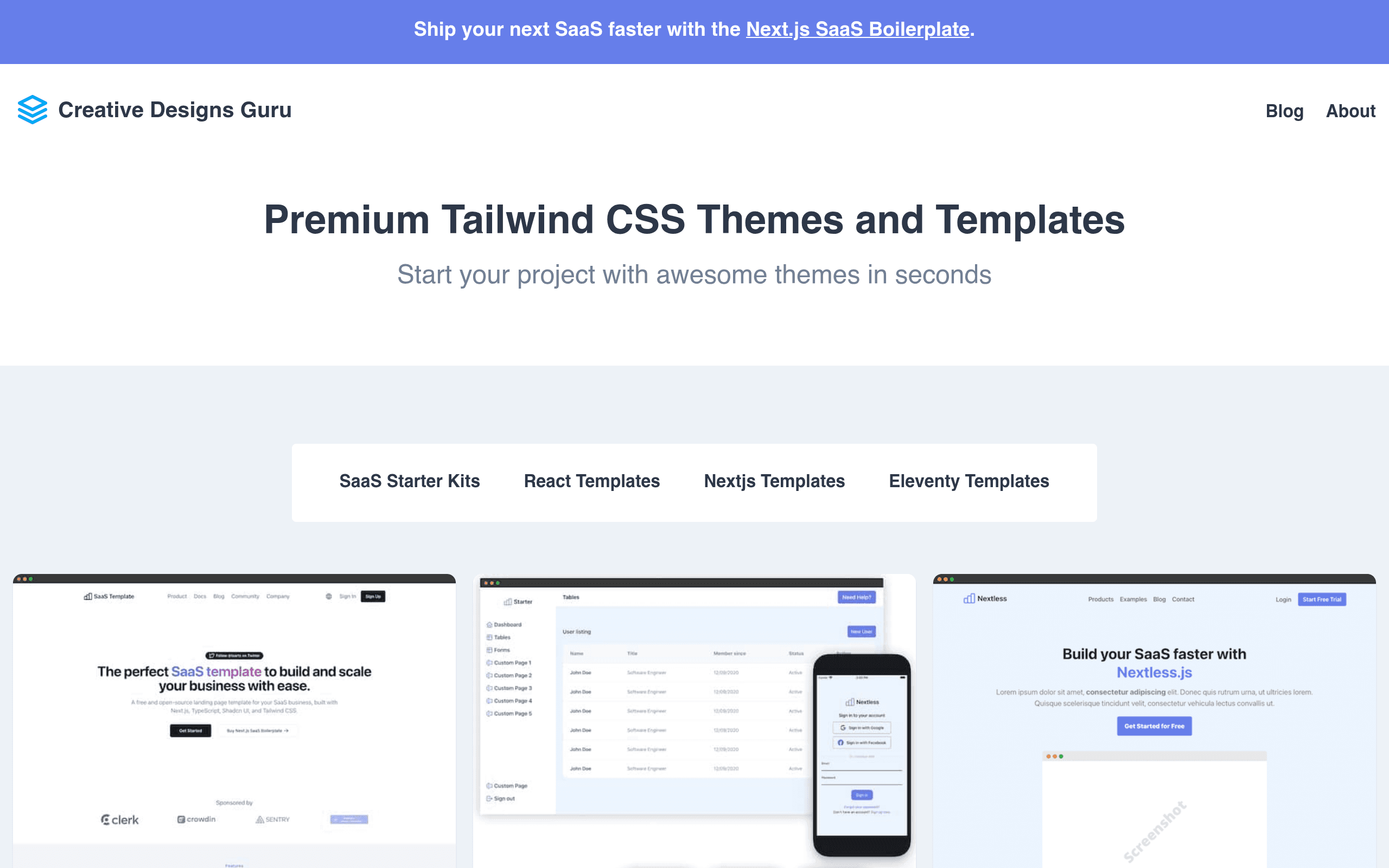 ixartz/Next-JS-Landing-Page-Starter-Template 실제 화면
