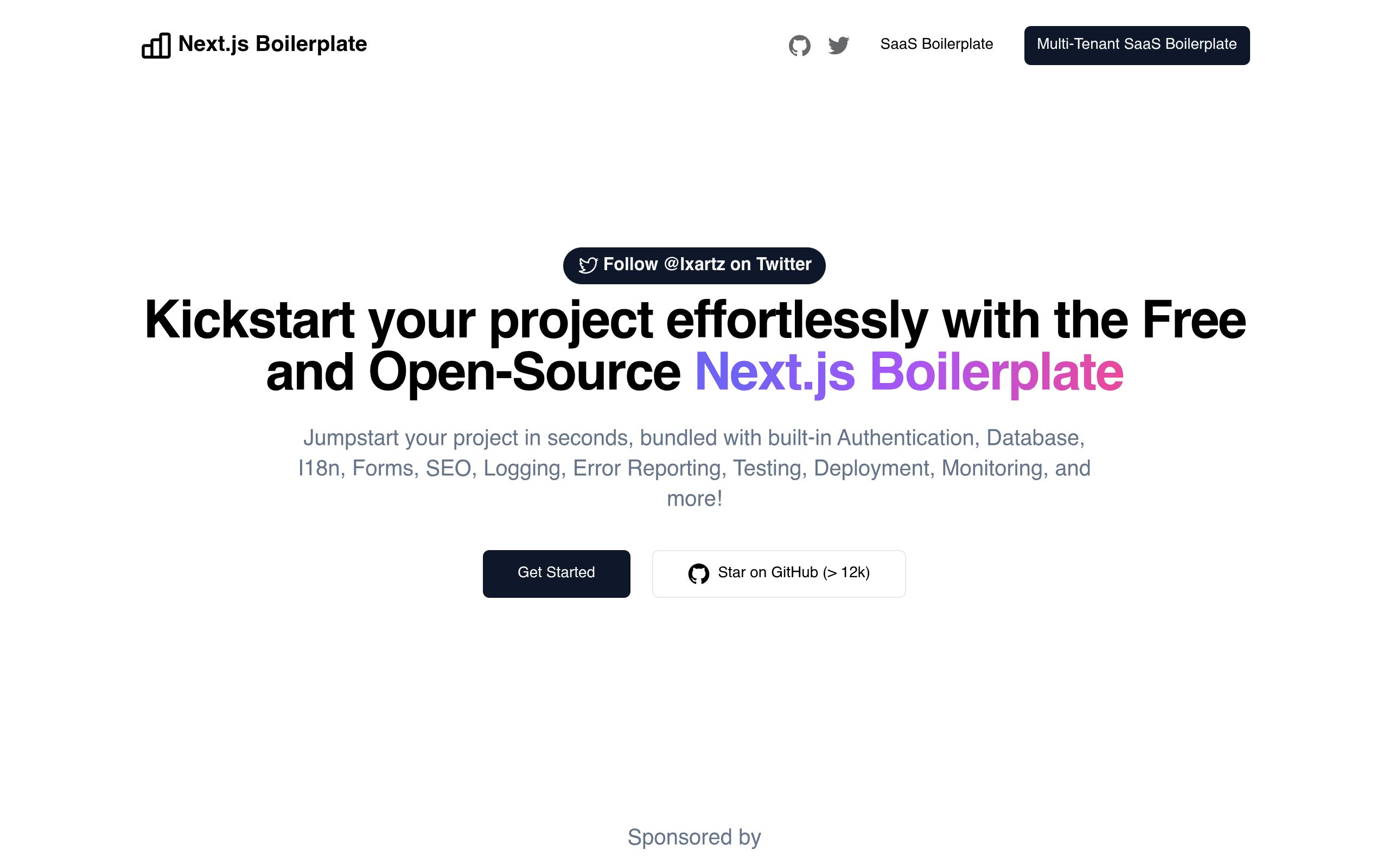 ixartz/Next-js-Boilerplate 실제 화면