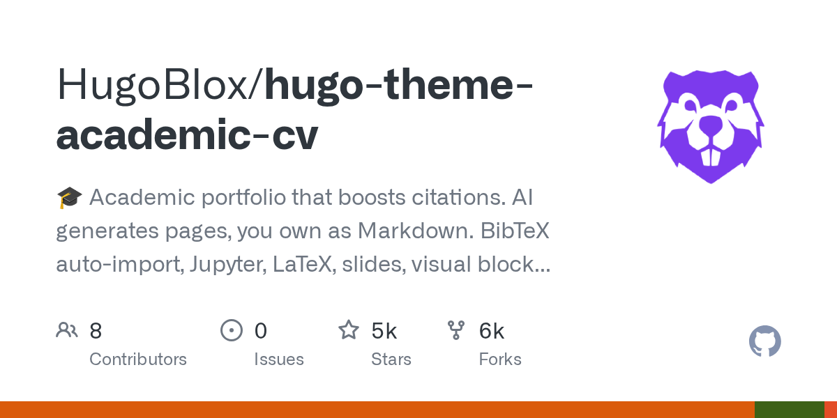 HugoBlox/hugo-theme-academic-cv 소개 그림