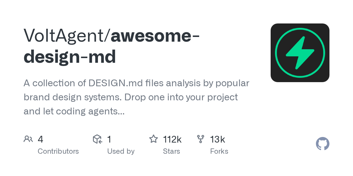 VoltAgent/awesome-design-md 소개 그림